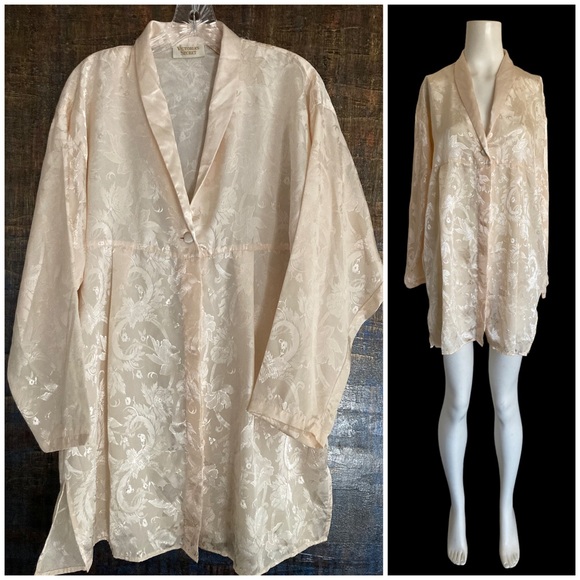Vintage Victorias Secret Gold Label Jacquard Satin Sleep Shirt Gown M/L - Picture 1 of 8